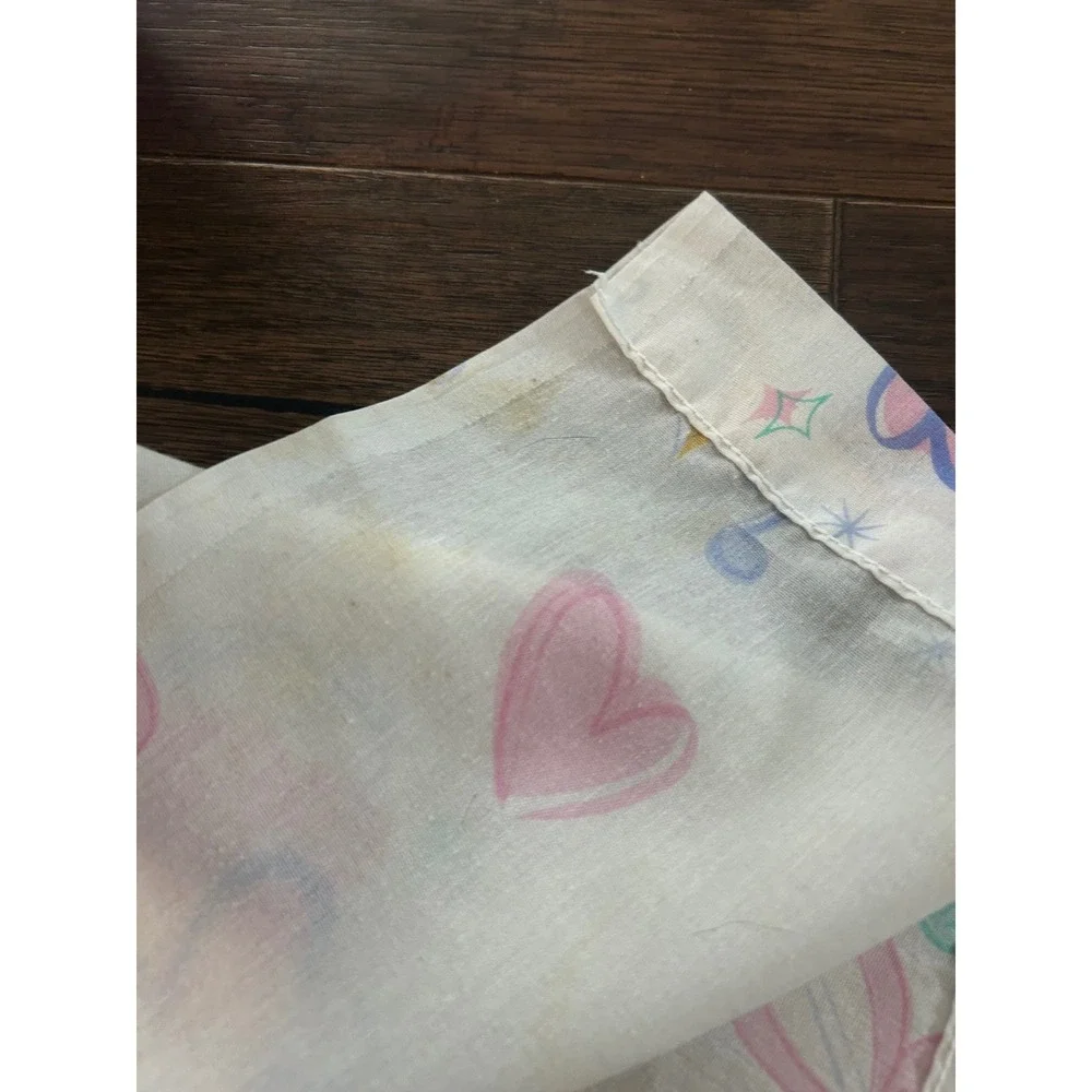 Vintage Barbie Twin Flat Sheet The Bibb Company 90s Pink Floral Hearts USA Made